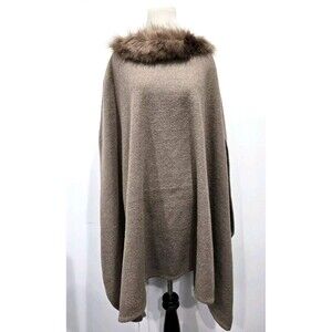 Look By M New York Women's Scarf Poncho Knit Ivory Faux Fur Scarf‎ One Size